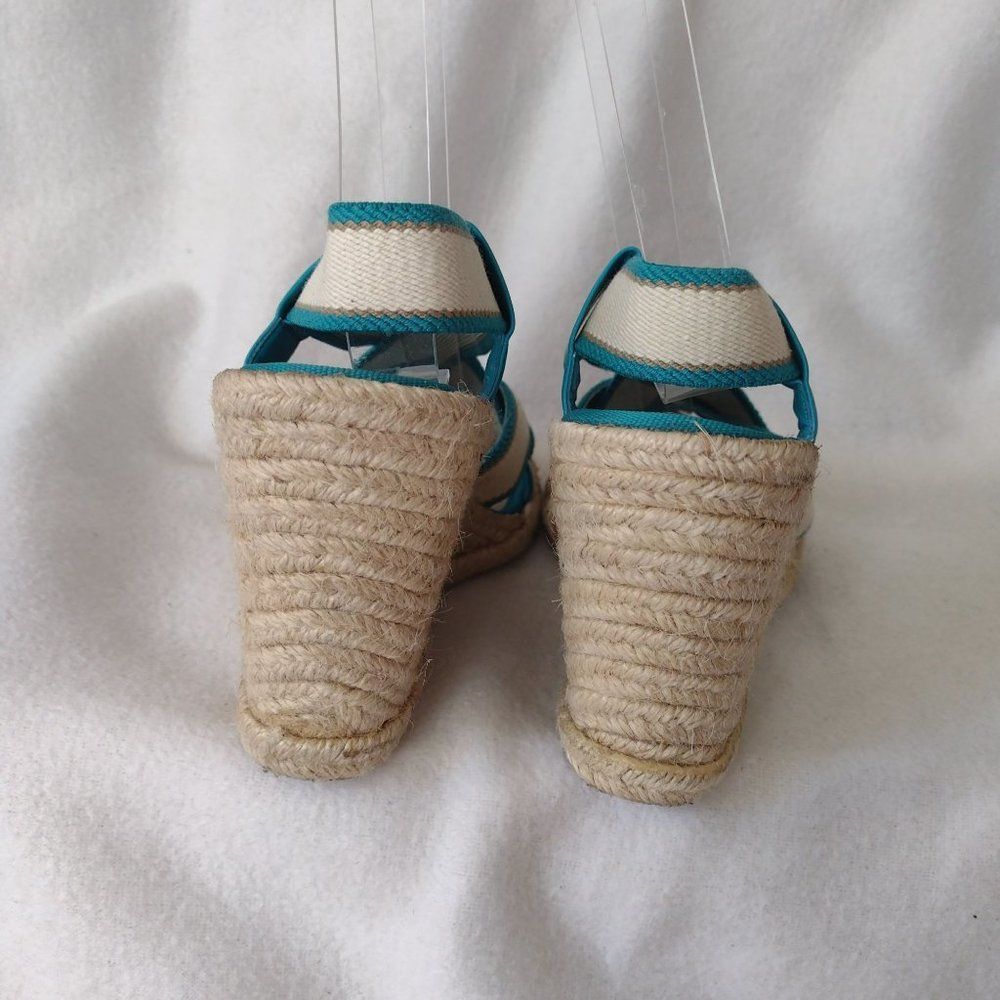 Lauren Ralph Lauren Womens Wedge Sandals 6.5 Ivory Teal Strappy Espadrilles - Picture 3 of 9